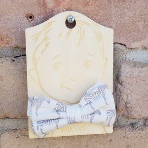 Milkbarn Organic White with Grey Linen and Cotton Zebras' Bow Tie NWOT